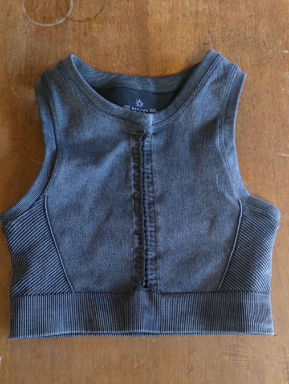 Aerie Charcoal Gray Ribbed Crop Tank Bra